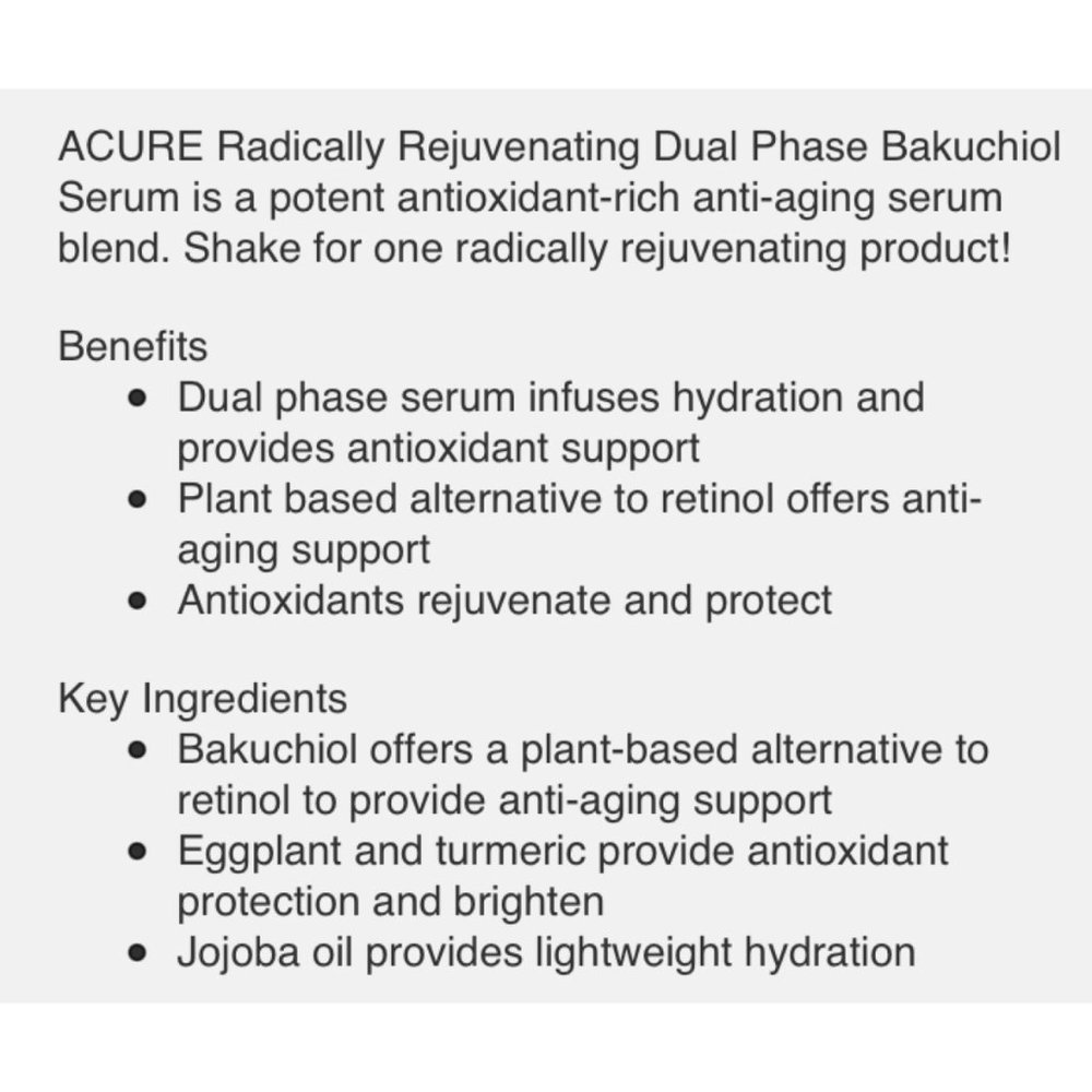 ACURE Radically Rejuvenating Dual Phase Bakuchiol Serum NIB Travel Size 10 ml - Picture 9 of 11